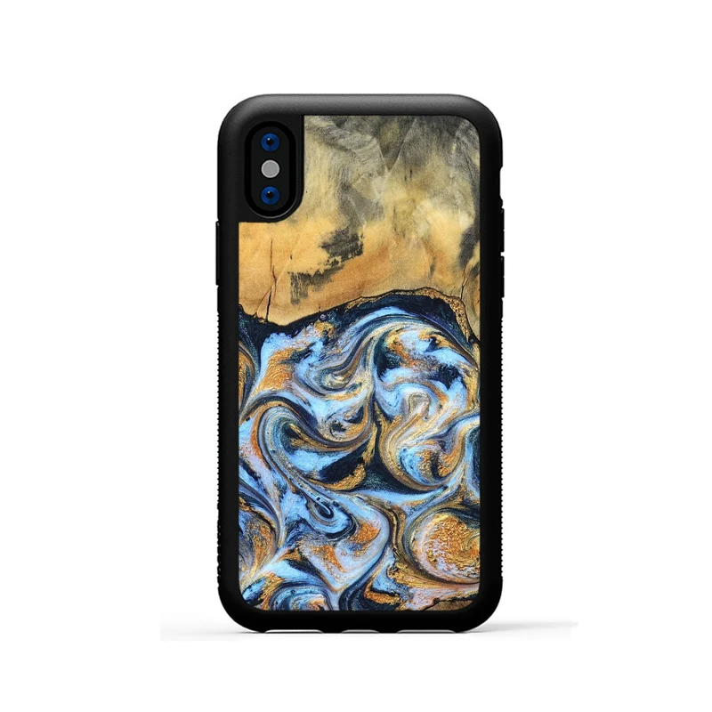 iPhone Xs Wood Phone Case - Ellen (Teal & Gold, 829416)