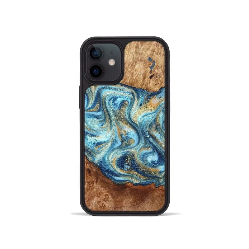 iPhone 12 mini Wood Phone Case - Doug (Teal & Gold, 829410)