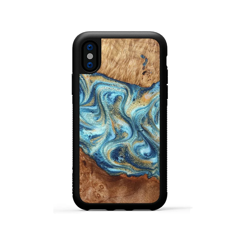 iPhone Xs Wood Phone Case - Doug (Teal & Gold, 829410)