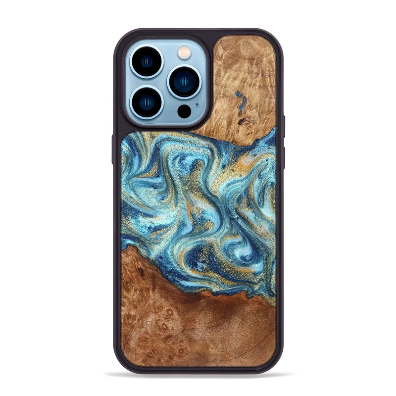 iPhone 14 Pro Max Wood Phone Case - Doug (Teal & Gold, 829410)