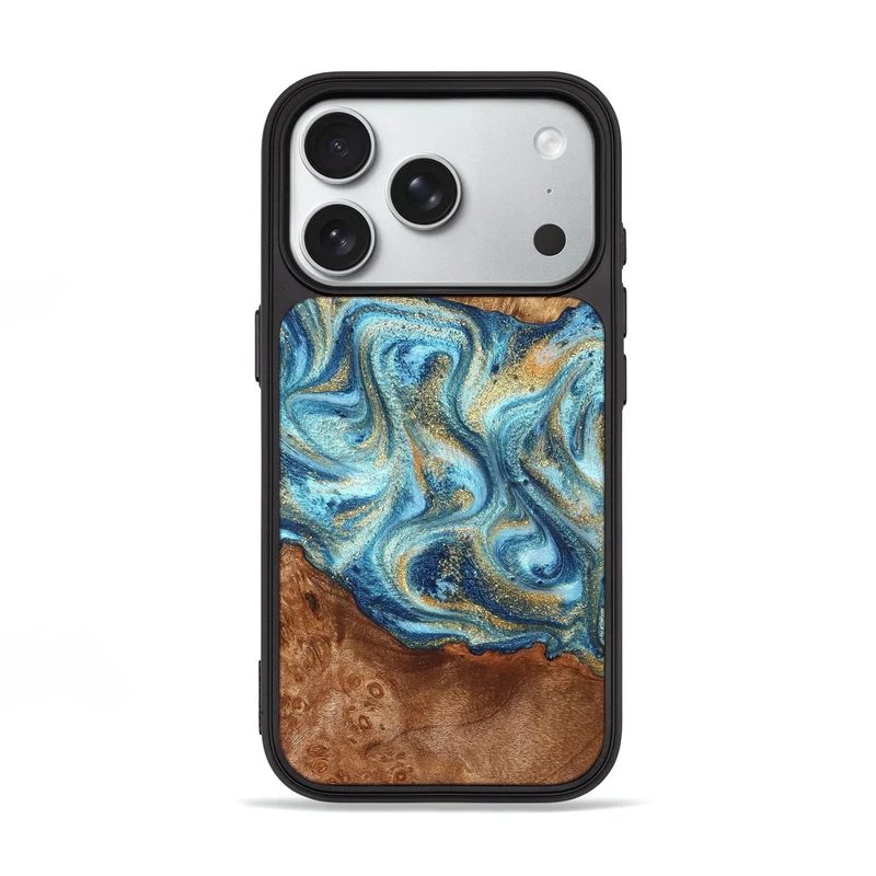 iPhone 18 Pro Wood Phone Case - Doug (Teal & Gold, 829410)