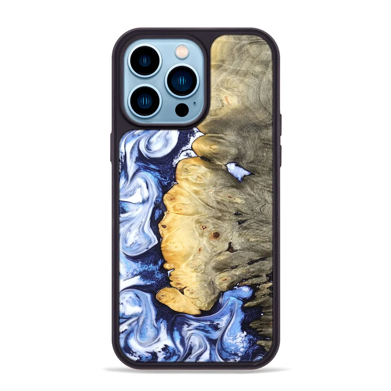 iPhone 14 Pro Max Wood Phone Case - Terese (Blue, 829406)
