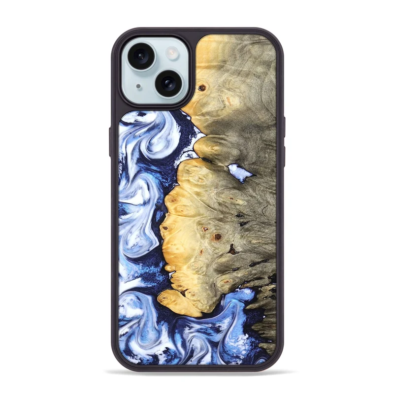 iPhone 15 Plus Wood Phone Case - Terese (Blue, 829406)