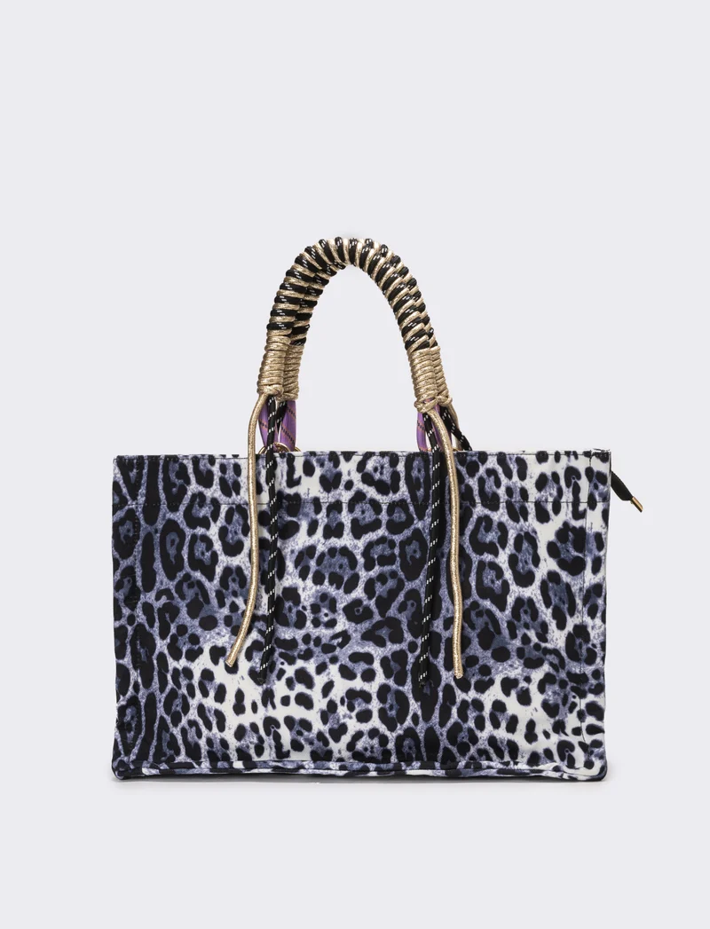 Shopper donna leoparadata con manico corda - Nero