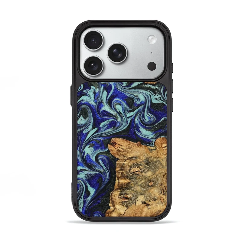 iPhone 18 Pro Wood Phone Case - Ina (Blue, 829397)