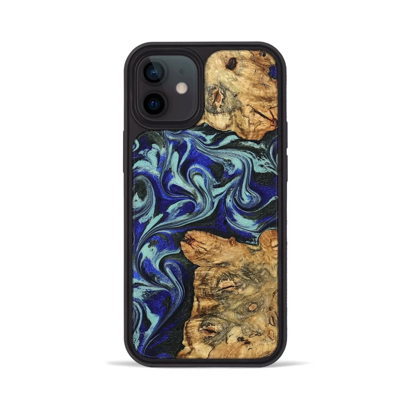 iPhone 12 Wood Phone Case - Ina (Blue, 829397)