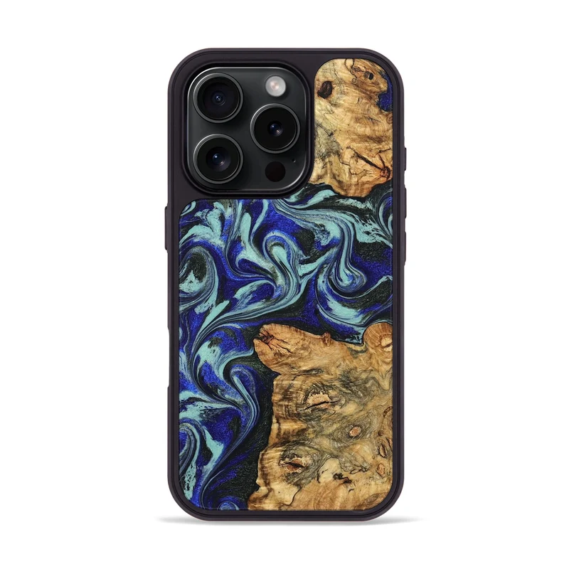 iPhone 16 Pro Wood Phone Case - Ina (Blue, 829397)