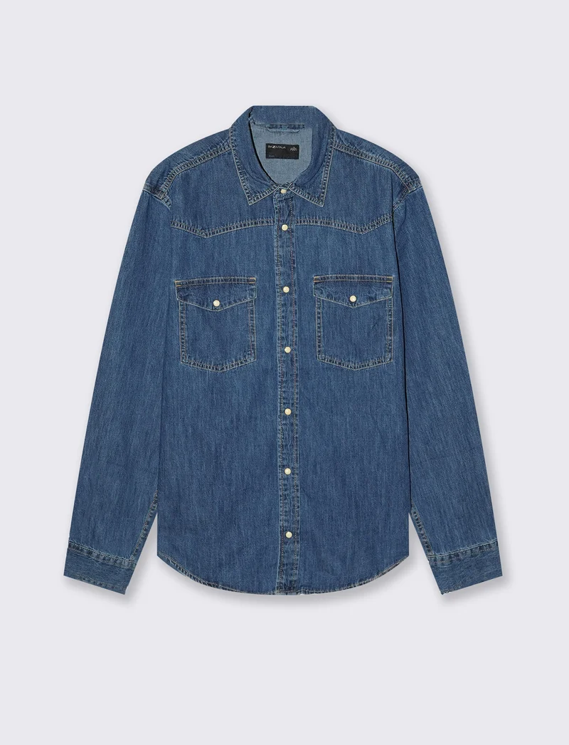 CAMICIA IN DENIM CON TASCHE - Denim