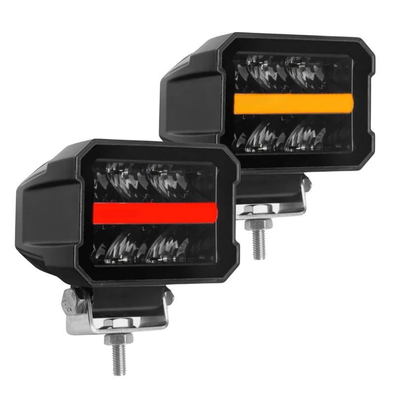 Faro da lavoro a LED dall'aspetto scuro con striscia luminosa di posizione rossa/ambra
