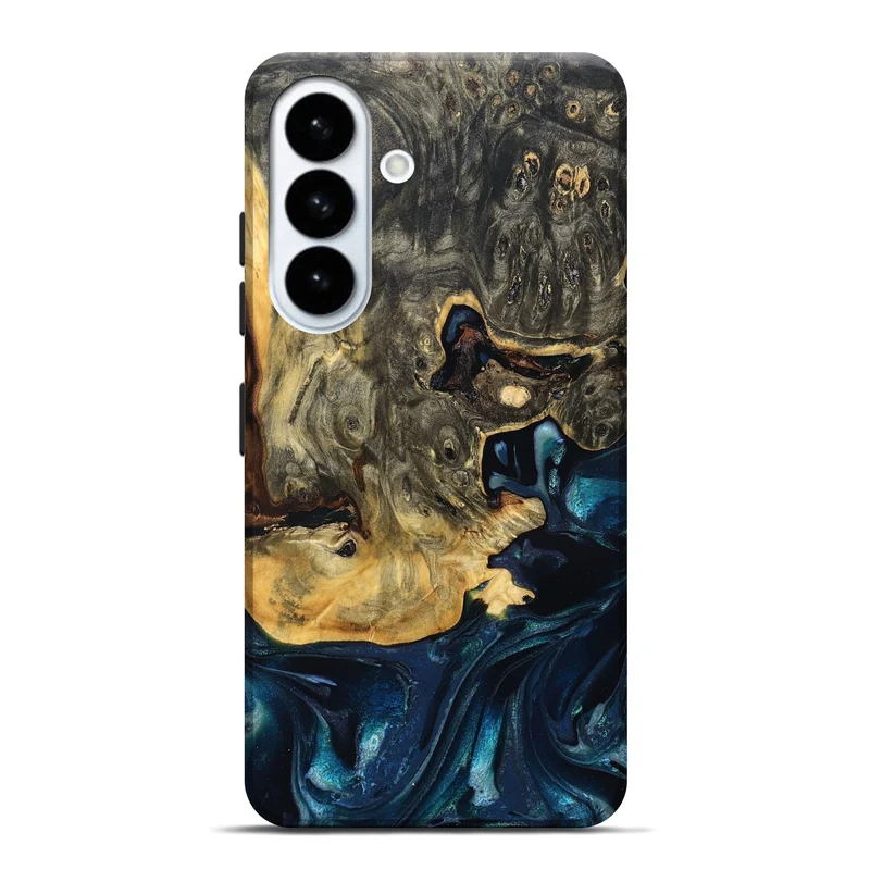 Galaxy S26 Plus Wood Live Edge Phone Case - Khloe (Teal & Gold, 830243)