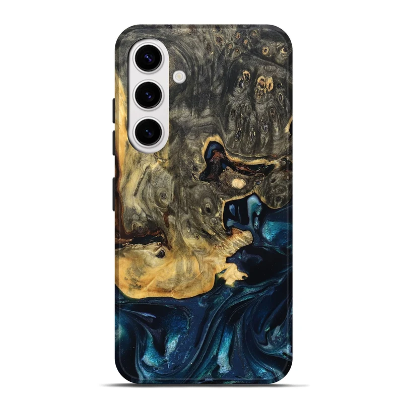 Galaxy S25 Plus Wood Live Edge Phone Case - Khloe (Teal & Gold, 830243)