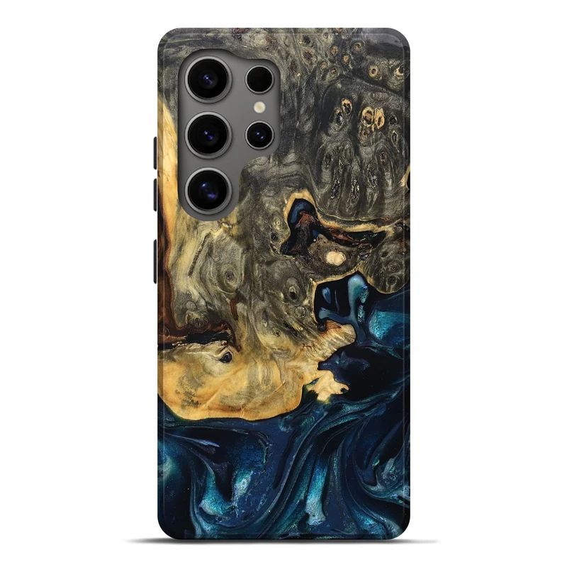 Galaxy S25 Ultra Wood Live Edge Phone Case - Khloe (Teal & Gold, 830243)
