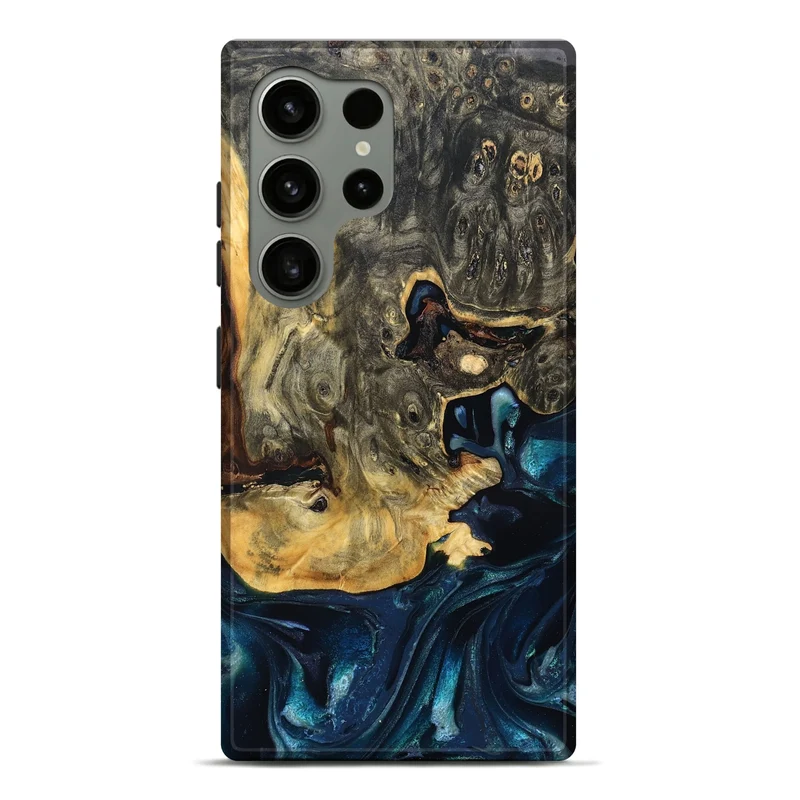Galaxy S24 Ultra Wood Live Edge Phone Case - Khloe (Teal & Gold, 830243)