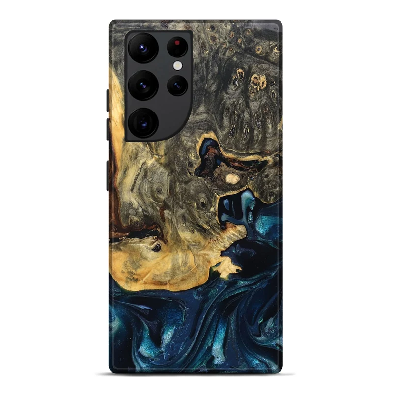 Galaxy S22 Ultra Wood Live Edge Phone Case - Khloe (Teal & Gold, 830243)
