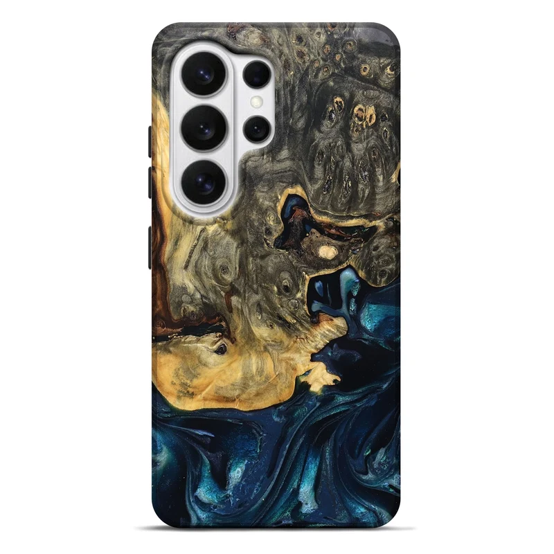 Galaxy S26 Ultra Wood Live Edge Phone Case - Khloe (Teal & Gold, 830243)
