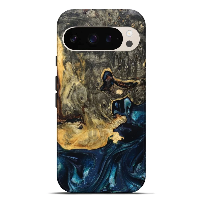 Pixel 10 Pro XL Wood Live Edge Phone Case - Khloe (Teal & Gold, 830243)