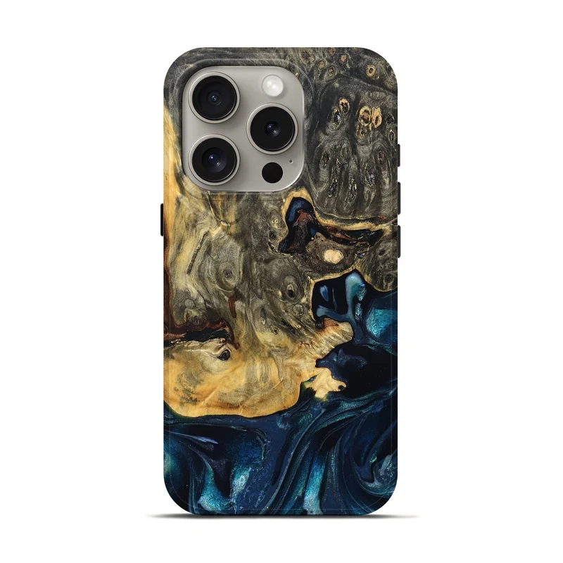 iPhone 16 Pro Wood Live Edge Phone Case - Khloe (Teal & Gold, 830243)