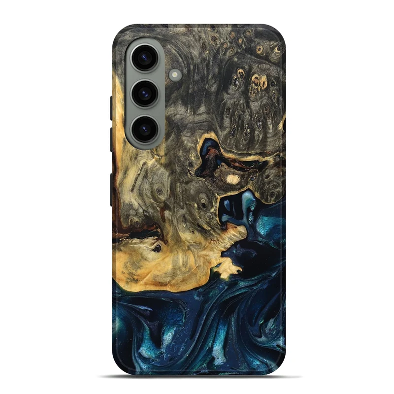 Galaxy S24 Plus Wood Live Edge Phone Case - Khloe (Teal & Gold, 830243)