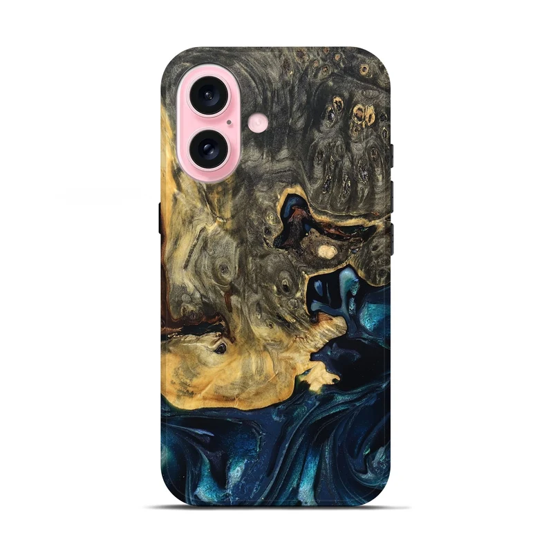 iPhone 17 Wood Live Edge Phone Case - Khloe (Teal & Gold, 830243)