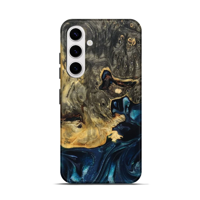 Galaxy S25 Wood Live Edge Phone Case - Khloe (Teal & Gold, 830243)