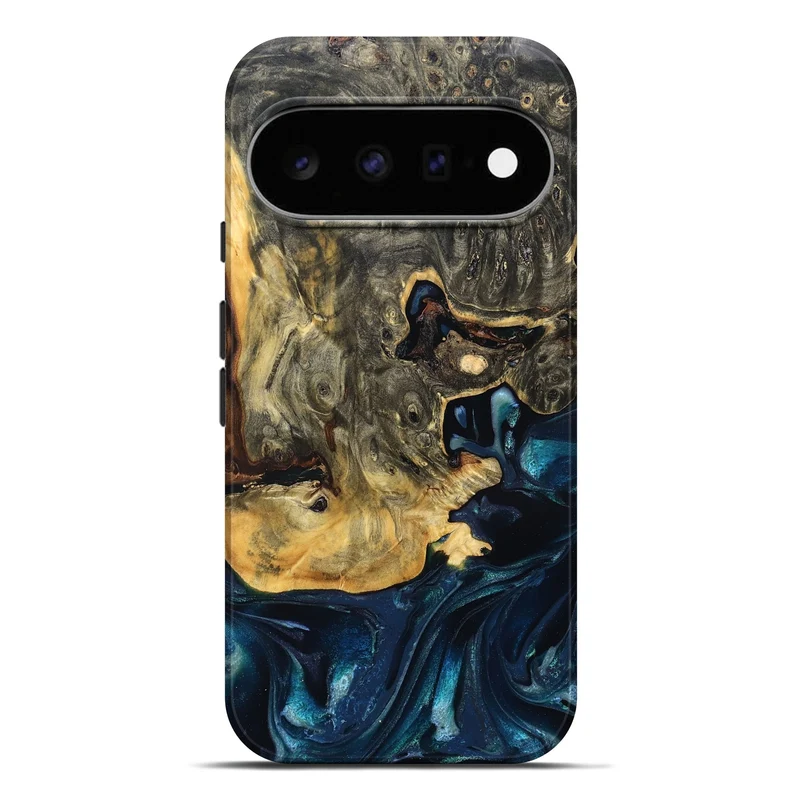 Pixel 11 Pro XL Wood Live Edge Phone Case - Khloe (Teal & Gold, 830243)