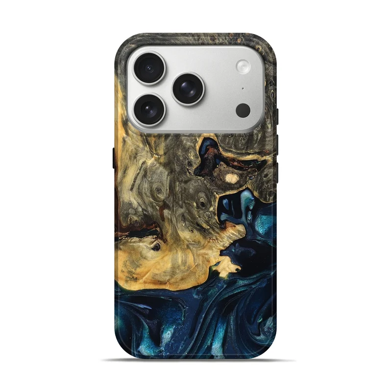 iPhone 17 Pro Wood Live Edge Phone Case - Khloe (Teal & Gold, 830243)