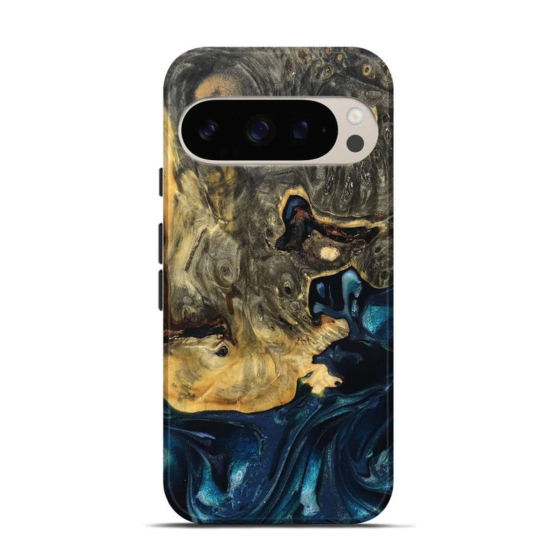Pixel 10 Wood Live Edge Phone Case - Khloe (Teal & Gold, 830243)