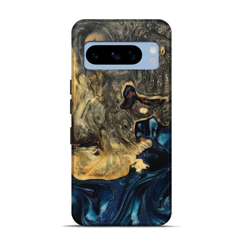 Pixel 8 Pro Wood Live Edge Phone Case - Khloe (Teal & Gold, 830243)
