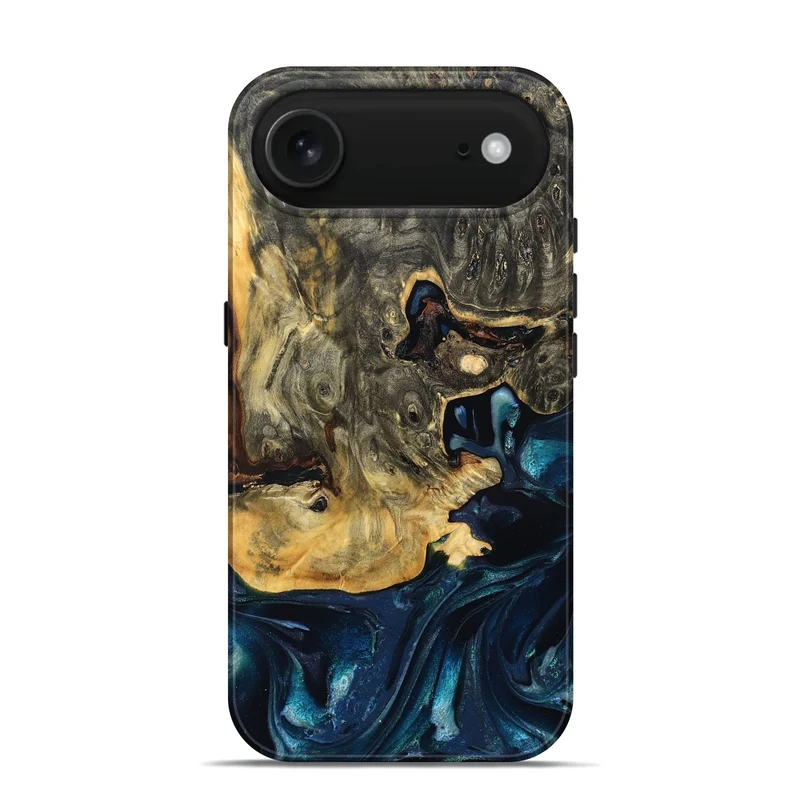 iPhone 17 Air Wood Live Edge Phone Case - Khloe (Teal & Gold, 830243)