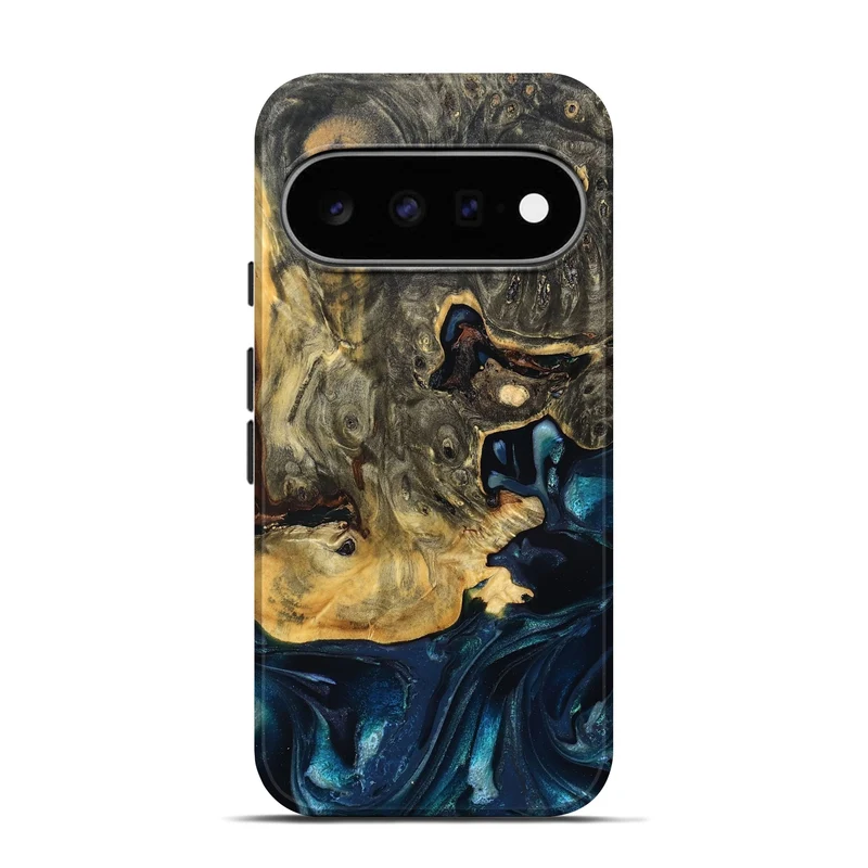 Pixel 11 Pro Wood Live Edge Phone Case - Khloe (Teal & Gold, 830243)