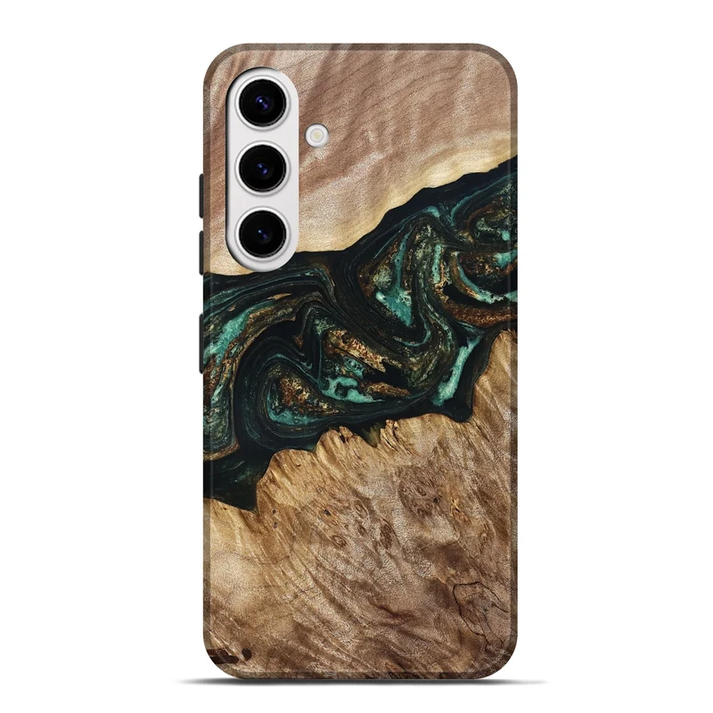 Galaxy S25 Plus Wood Live Edge Phone Case - Deena (Teal & Gold, 830241)