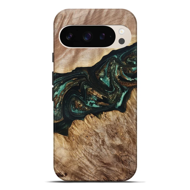 Pixel 9 Pro XL Wood Live Edge Phone Case - Deena (Teal & Gold, 830241)