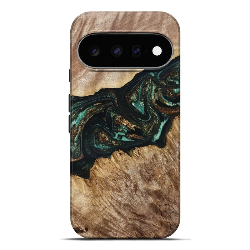 Pixel 11 Pro XL Wood Live Edge Phone Case - Deena (Teal & Gold, 830241)