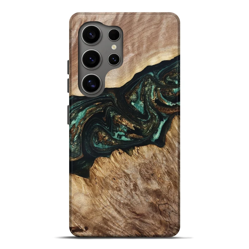 Galaxy S25 Ultra Wood Live Edge Phone Case - Deena (Teal & Gold, 830241)