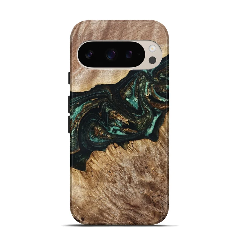 Pixel 9 Wood Live Edge Phone Case - Deena (Teal & Gold, 830241)
