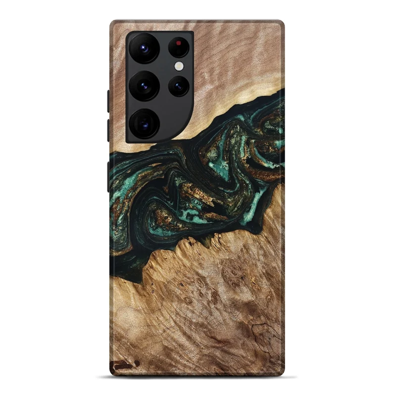 Galaxy S22 Ultra Wood Live Edge Phone Case - Deena (Teal & Gold, 830241)