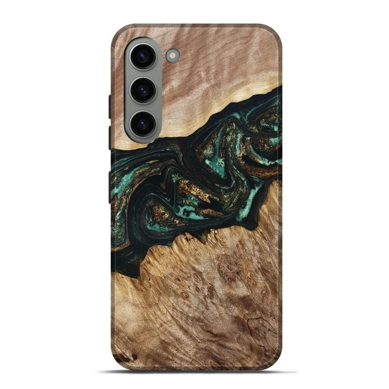 Galaxy S23 Plus Wood Live Edge Phone Case - Deena (Teal & Gold, 830241)