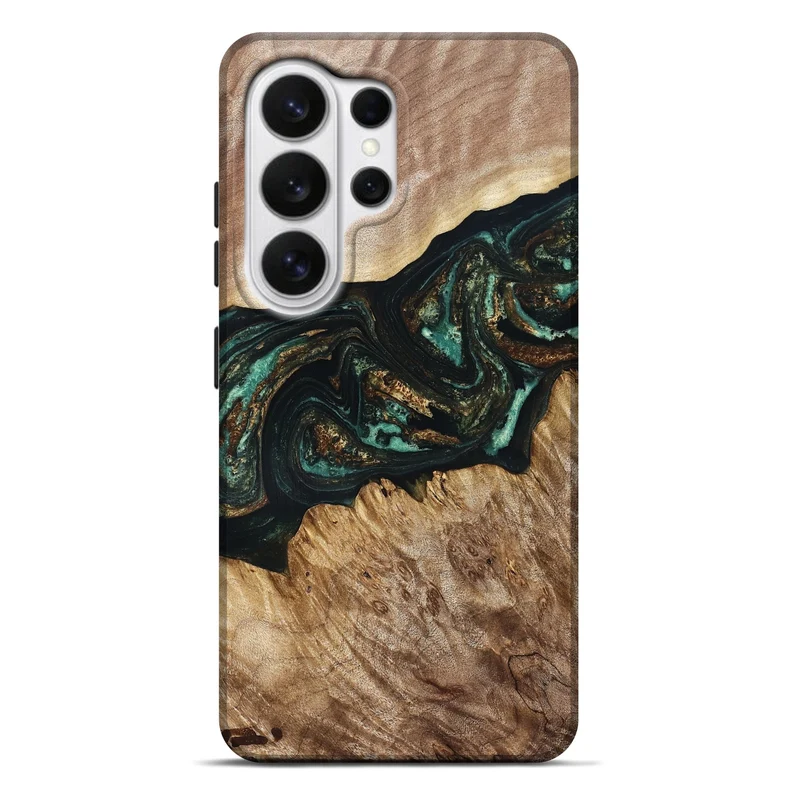 Galaxy S26 Ultra Wood Live Edge Phone Case - Deena (Teal & Gold, 830241)