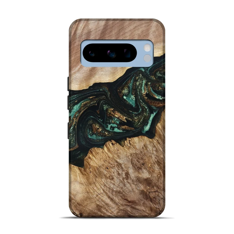 Pixel 8 Pro Wood Live Edge Phone Case - Deena (Teal & Gold, 830241)