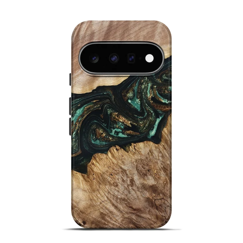 Pixel 11 Pro Wood Live Edge Phone Case - Deena (Teal & Gold, 830241)