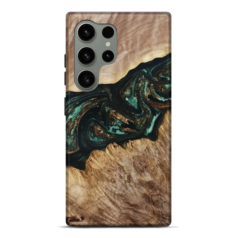 Galaxy S24 Ultra Wood Live Edge Phone Case - Deena (Teal & Gold, 830241)