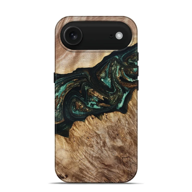 iPhone 17 Air Wood Live Edge Phone Case - Deena (Teal & Gold, 830241)