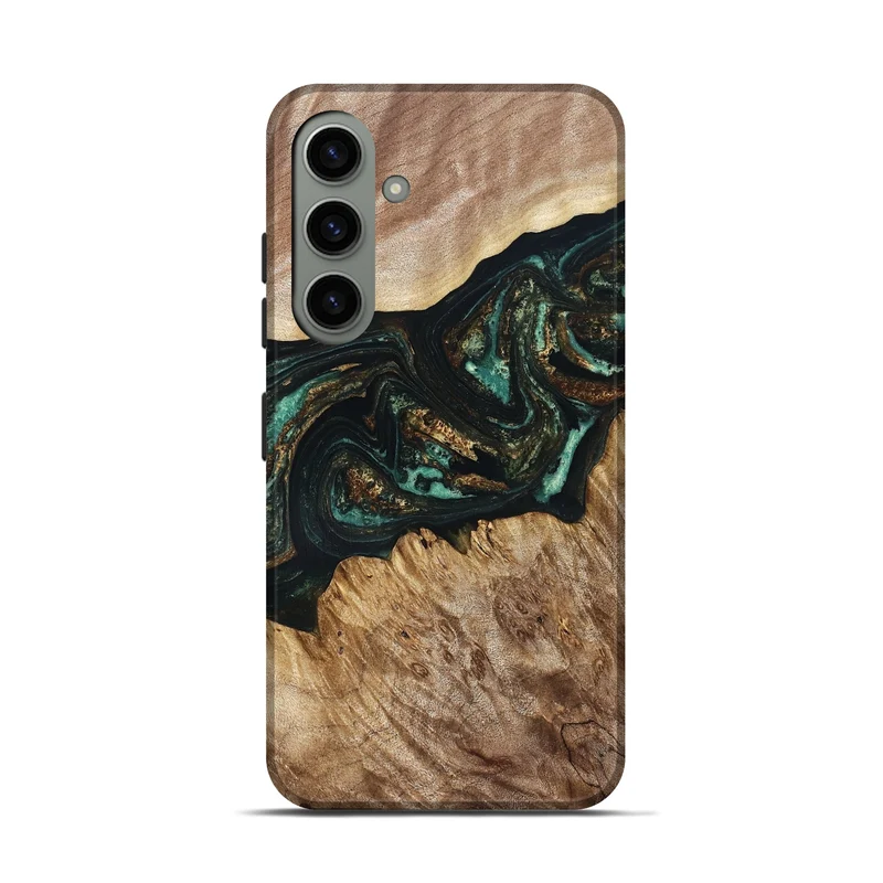 Galaxy S24 Wood Live Edge Phone Case - Deena (Teal & Gold, 830241)