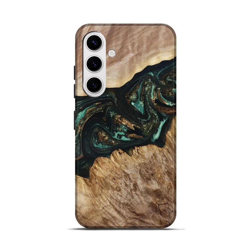 Galaxy S25 Wood Live Edge Phone Case - Deena (Teal & Gold, 830241)