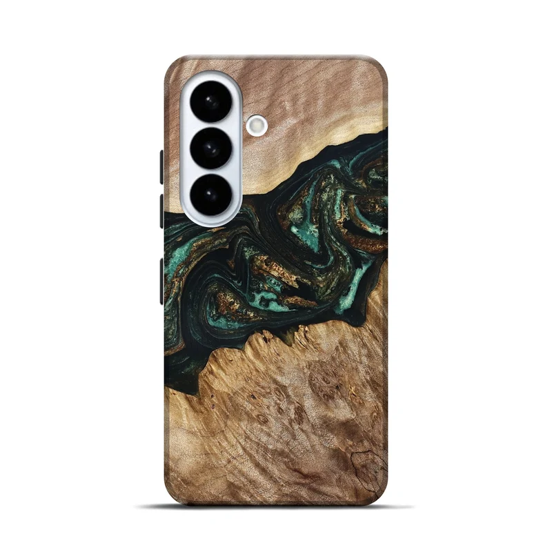 Galaxy S26 Wood Live Edge Phone Case - Deena (Teal & Gold, 830241)