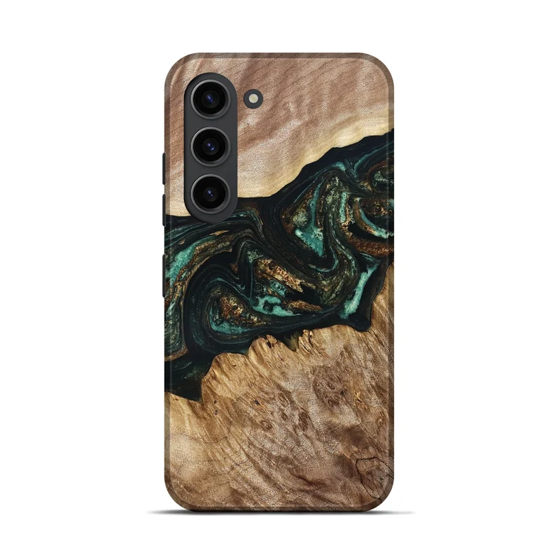 Galaxy S23 Wood Live Edge Phone Case - Deena (Teal & Gold, 830241)