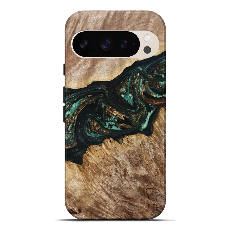 Pixel 10 Pro XL Wood Live Edge Phone Case - Deena (Teal & Gold, 830241)