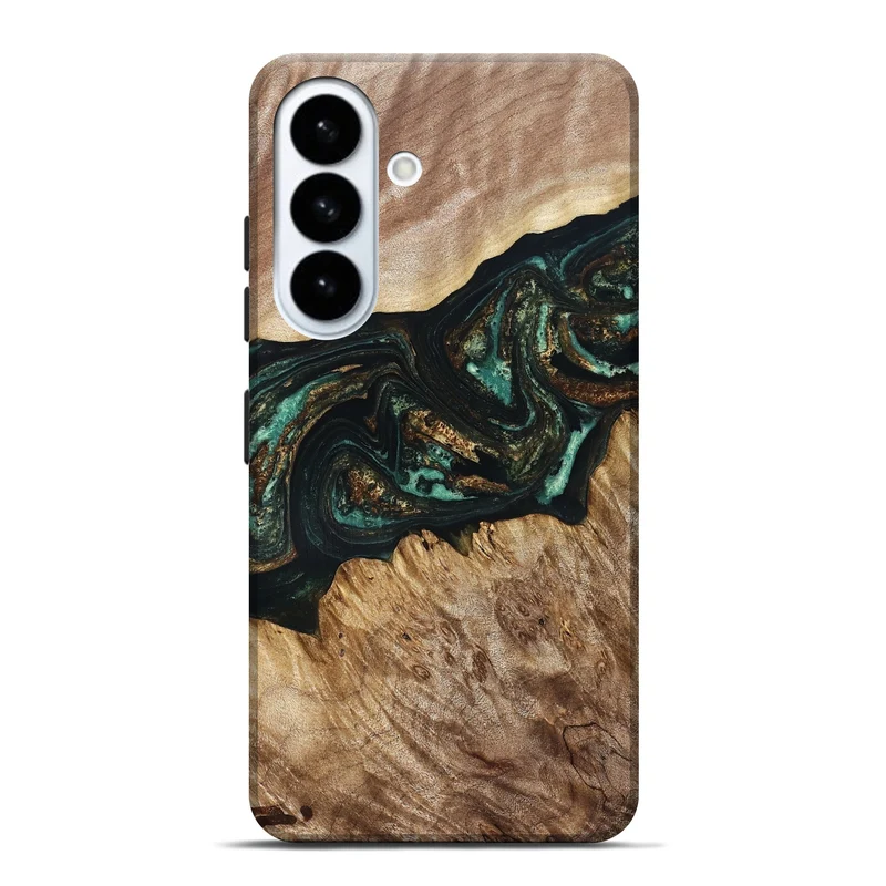 Galaxy S26 Plus Wood Live Edge Phone Case - Deena (Teal & Gold, 830241)