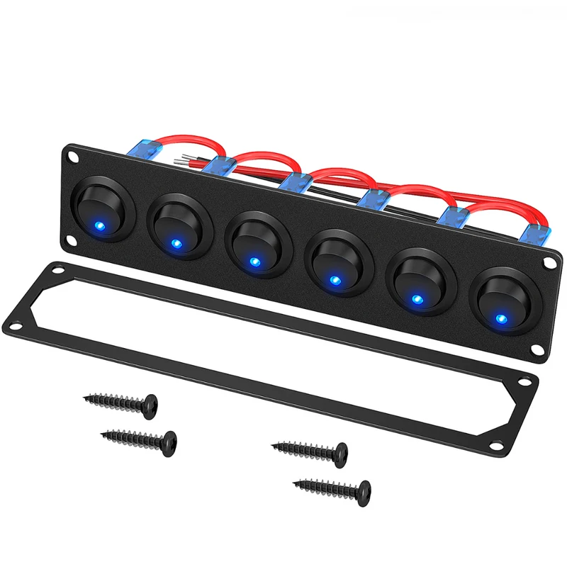 Pannello interruttori a 6 vie con interruttori a bilanciere LED blu