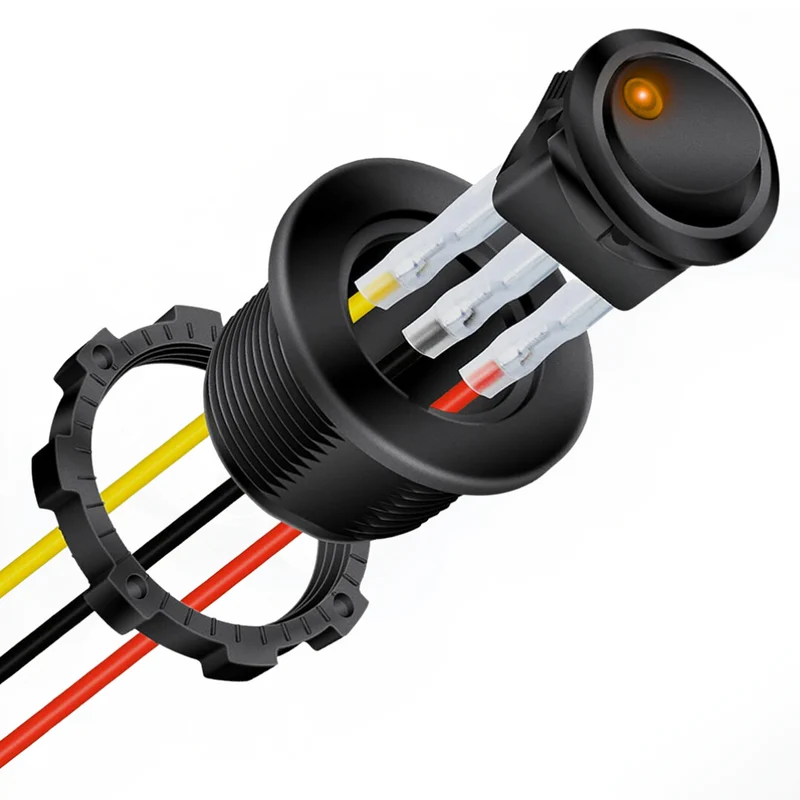 Interruttore a bilanciere rotondo a LED con cavi e alloggiamento
